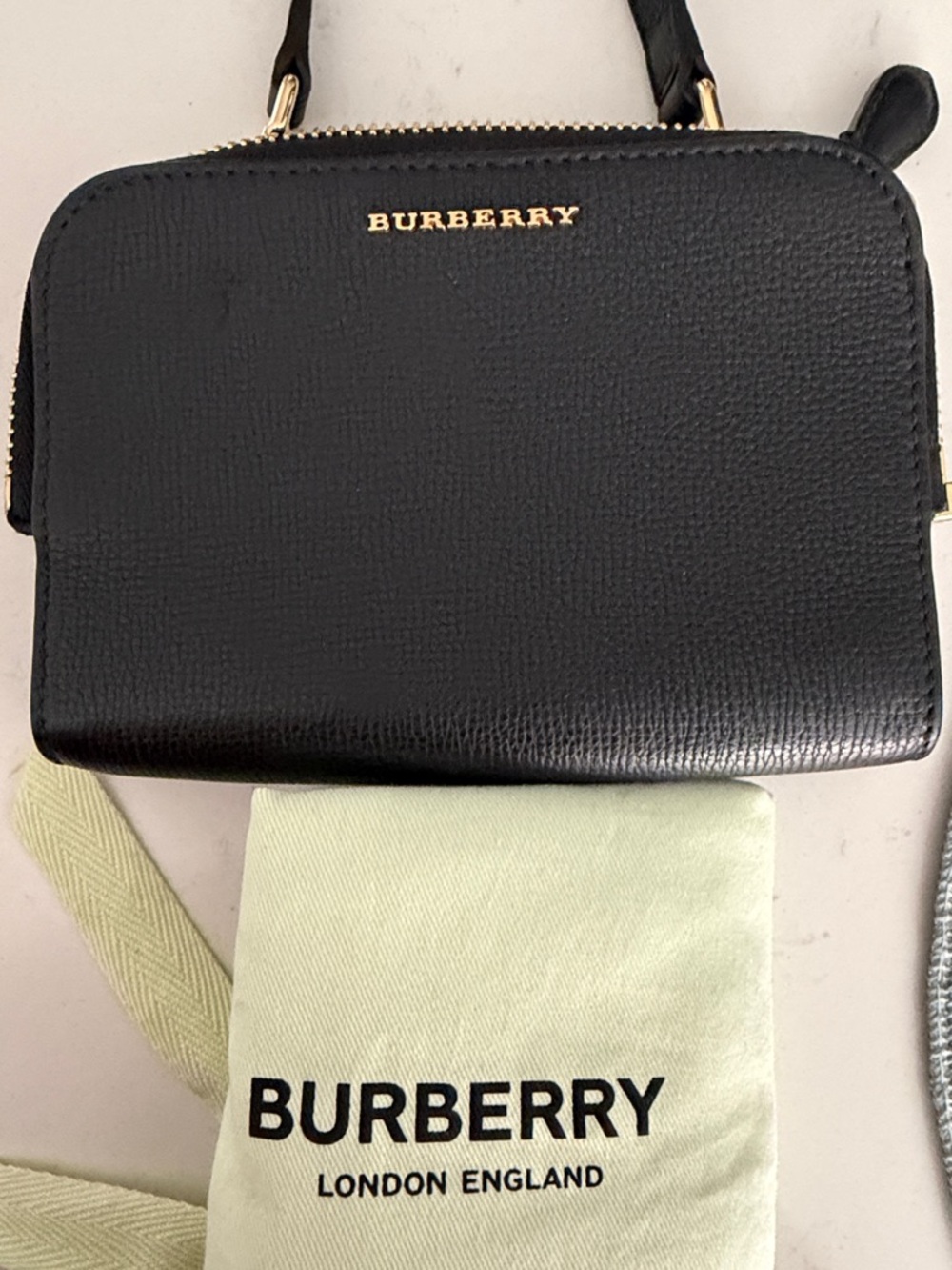 Burberry Black Leather Mini Crossbody with Gold Logo